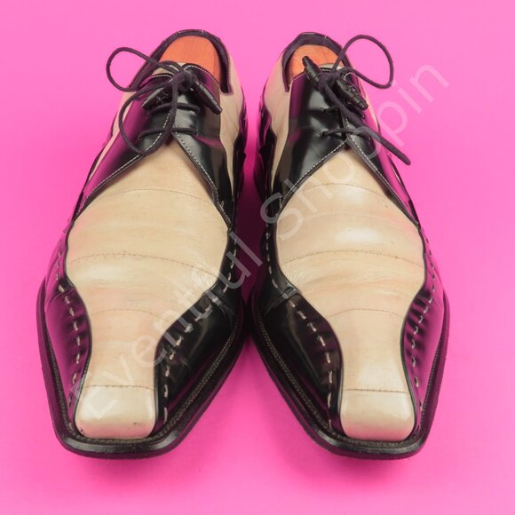 Mezlan Shoes Mens 15 M Cream Black Dress Two Tone Chisel Toe Derby Blucher - Picture 2 of 15